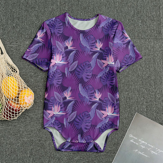 Dark Purple Hawaiian Tropical Print Men's Bodysuit