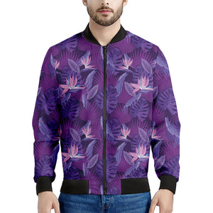 Dark Purple Hawaiian Tropical Print Men's Bomber Jacket