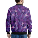 Dark Purple Hawaiian Tropical Print Men's Bomber Jacket