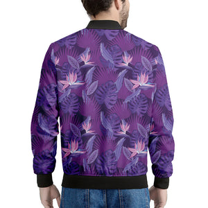 Dark Purple Hawaiian Tropical Print Men's Bomber Jacket