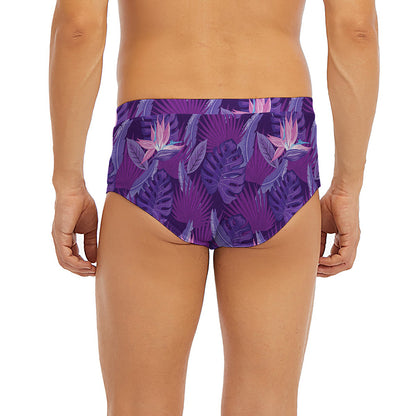 Dark Purple Hawaiian Tropical Print Men's Briefs