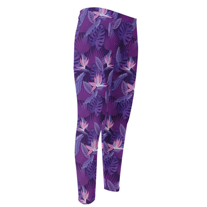 Dark Purple Hawaiian Tropical Print Men's Compression Pants