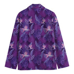Dark Purple Hawaiian Tropical Print Men's Cotton Blazer
