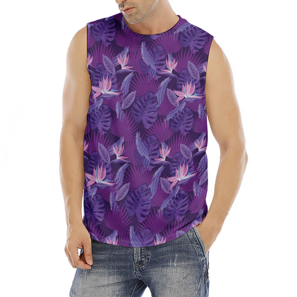 Dark Purple Hawaiian Tropical Print Men's Fitness Tank Top