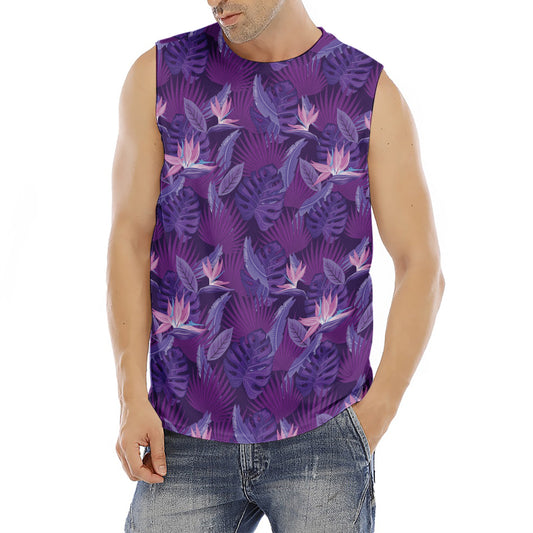 Dark Purple Hawaiian Tropical Print Men's Fitness Tank Top
