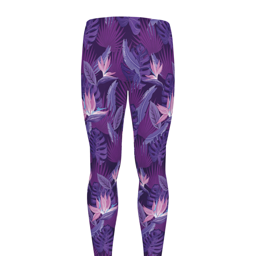Dark Purple Hawaiian Tropical Print Men's leggings
