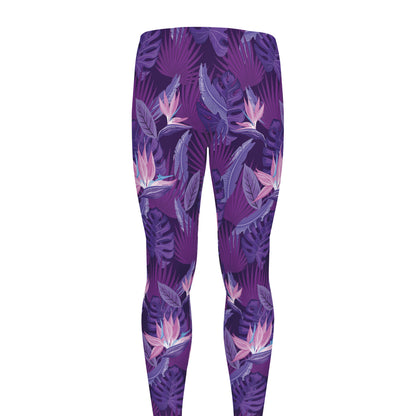 Dark Purple Hawaiian Tropical Print Men's leggings