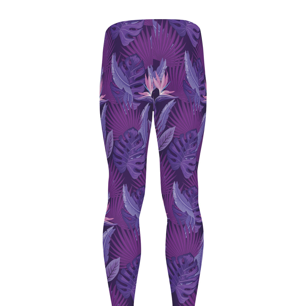 Dark Purple Hawaiian Tropical Print Men's leggings