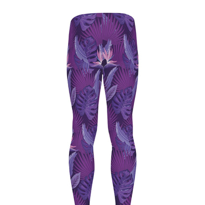Dark Purple Hawaiian Tropical Print Men's leggings