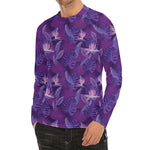 Dark Purple Hawaiian Tropical Print Men's Long Sleeve Rash Guard