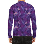 Dark Purple Hawaiian Tropical Print Men's Long Sleeve Rash Guard
