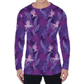 Dark Purple Hawaiian Tropical Print Men's Long Sleeve T-Shirt