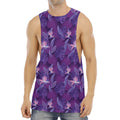 Dark Purple Hawaiian Tropical Print Men's Muscle Tank Top