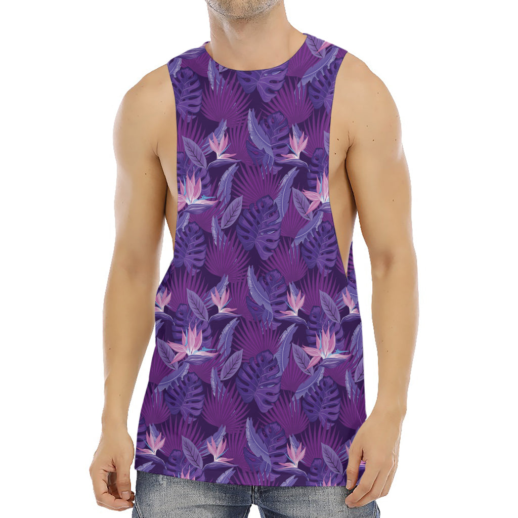Dark Purple Hawaiian Tropical Print Men's Muscle Tank Top