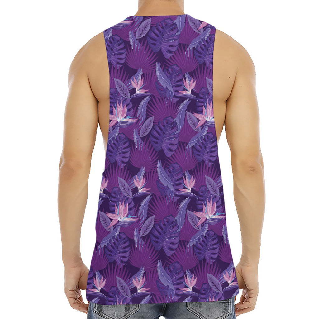 Dark Purple Hawaiian Tropical Print Men's Muscle Tank Top