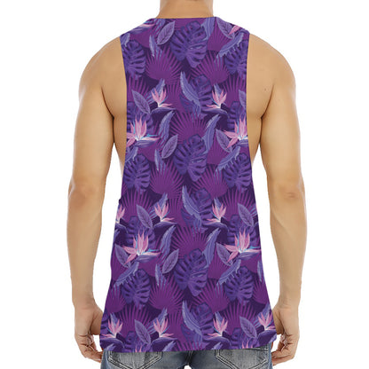 Dark Purple Hawaiian Tropical Print Men's Muscle Tank Top