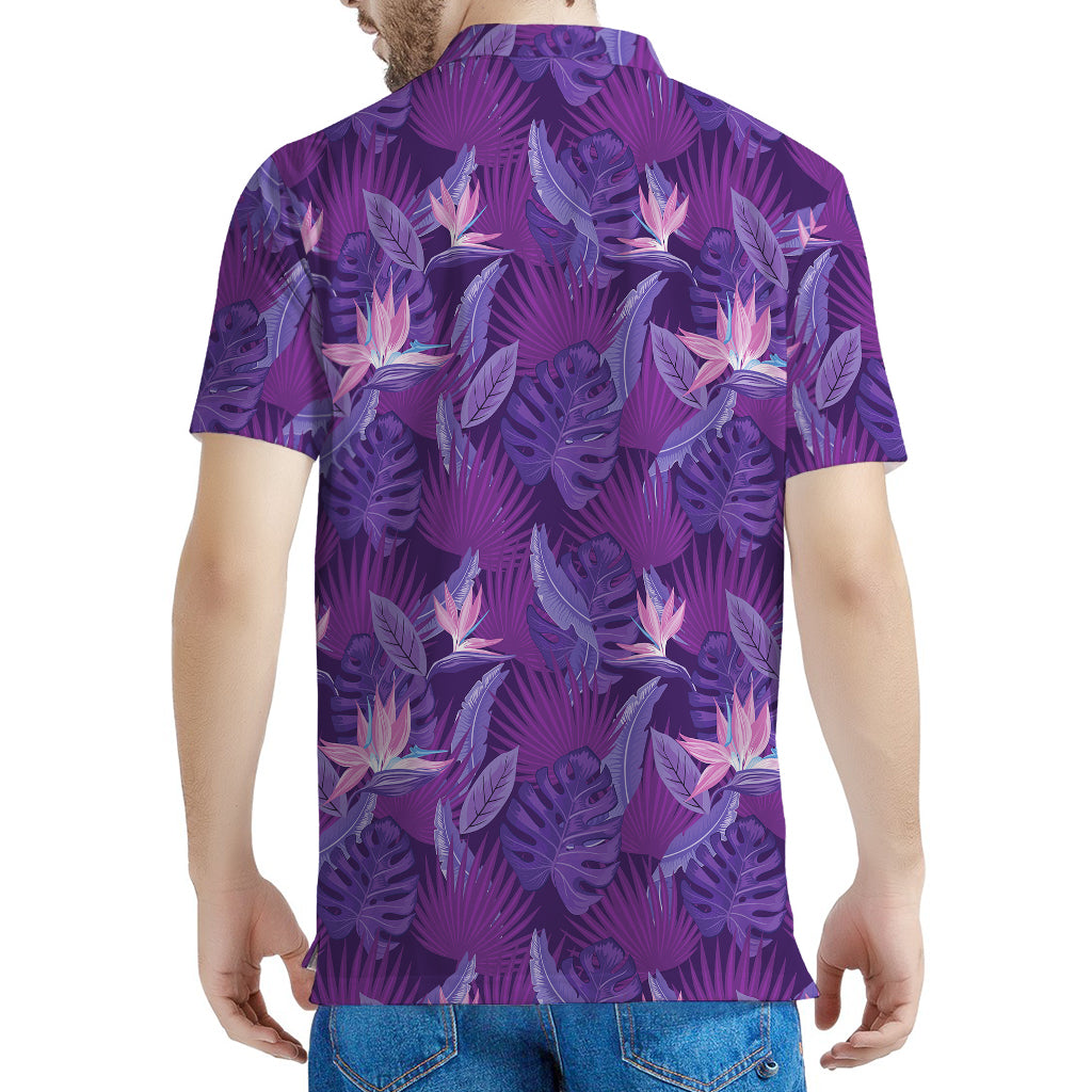Dark Purple Hawaiian Tropical Print Men's Polo Shirt