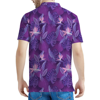 Dark Purple Hawaiian Tropical Print Men's Polo Shirt