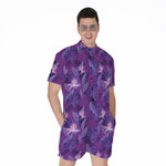 Dark Purple Hawaiian Tropical Print Men's Rompers
