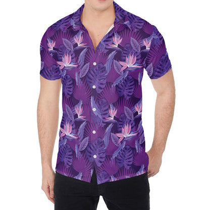 Dark Purple Hawaiian Tropical Print Men's Shirt