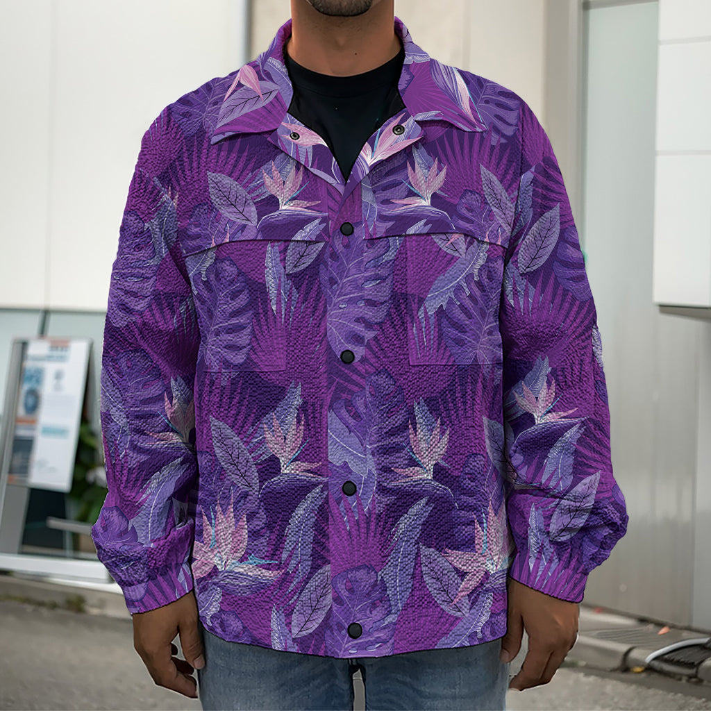 Dark Purple Hawaiian Tropical Print Men's Shirt Jacket