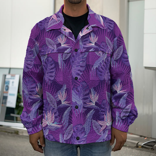 Dark Purple Hawaiian Tropical Print Men's Shirt Jacket