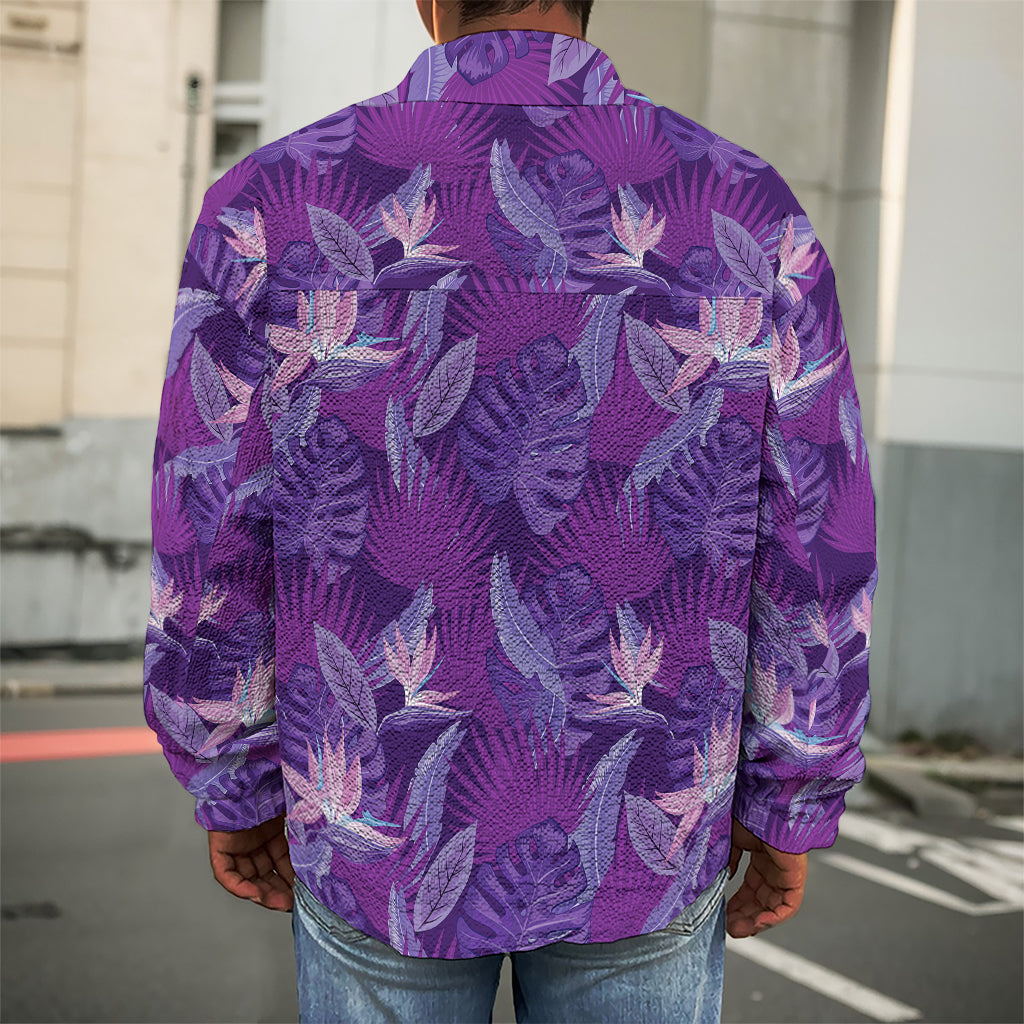 Dark Purple Hawaiian Tropical Print Men's Shirt Jacket