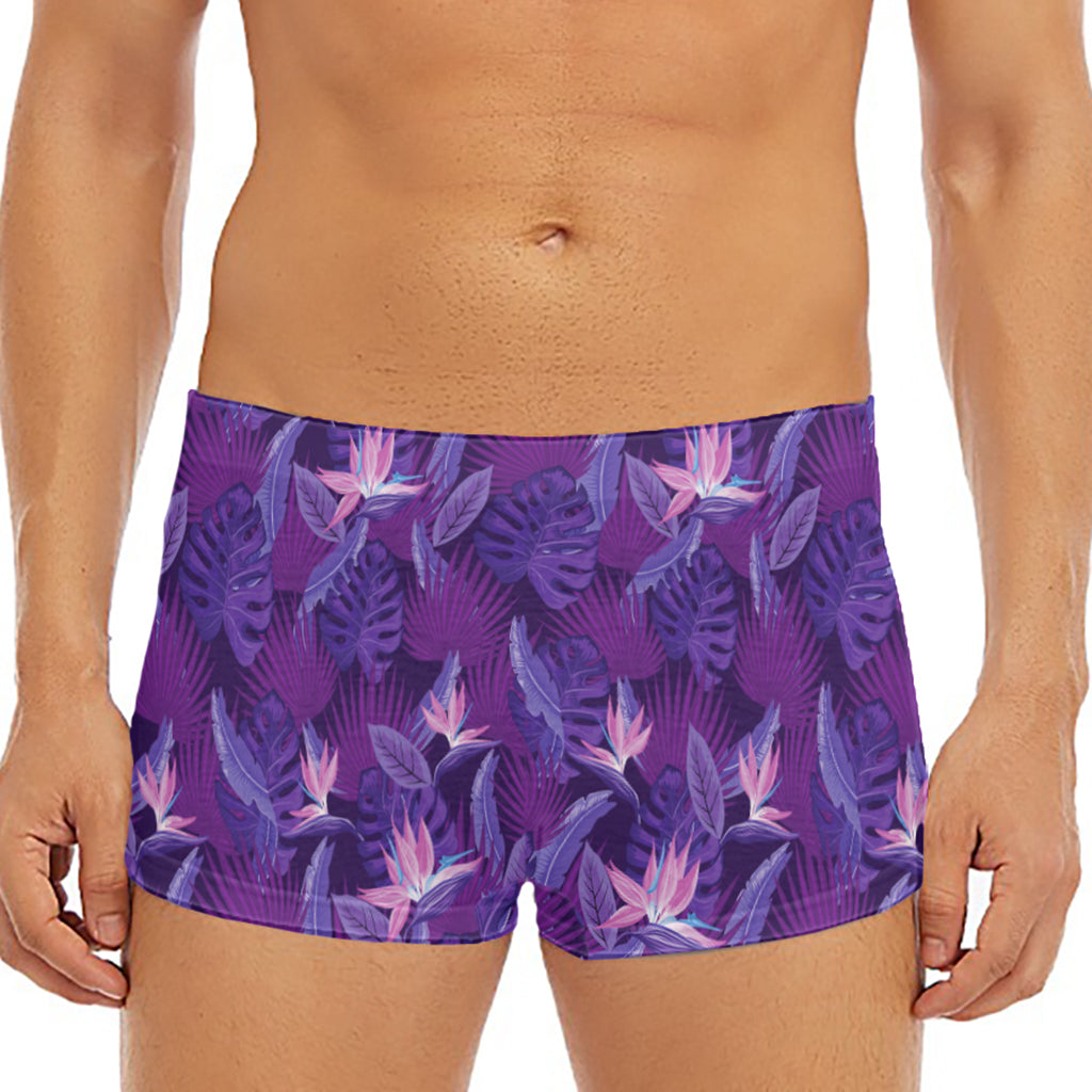 Dark Purple Hawaiian Tropical Print Men's Short Boxer Briefs