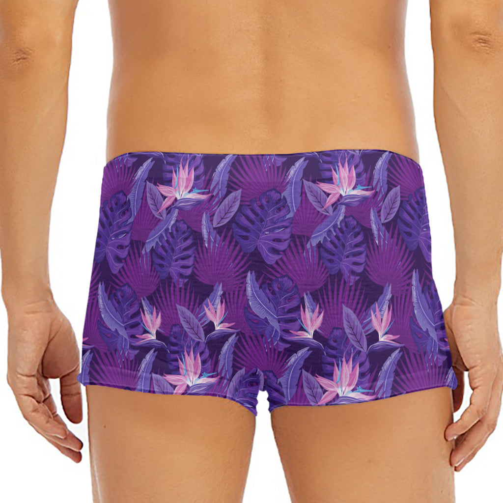Dark Purple Hawaiian Tropical Print Men's Short Boxer Briefs