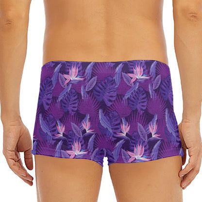 Dark Purple Hawaiian Tropical Print Men's Short Boxer Briefs