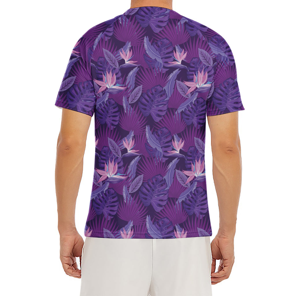 Dark Purple Hawaiian Tropical Print Men's Short Sleeve Rash Guard