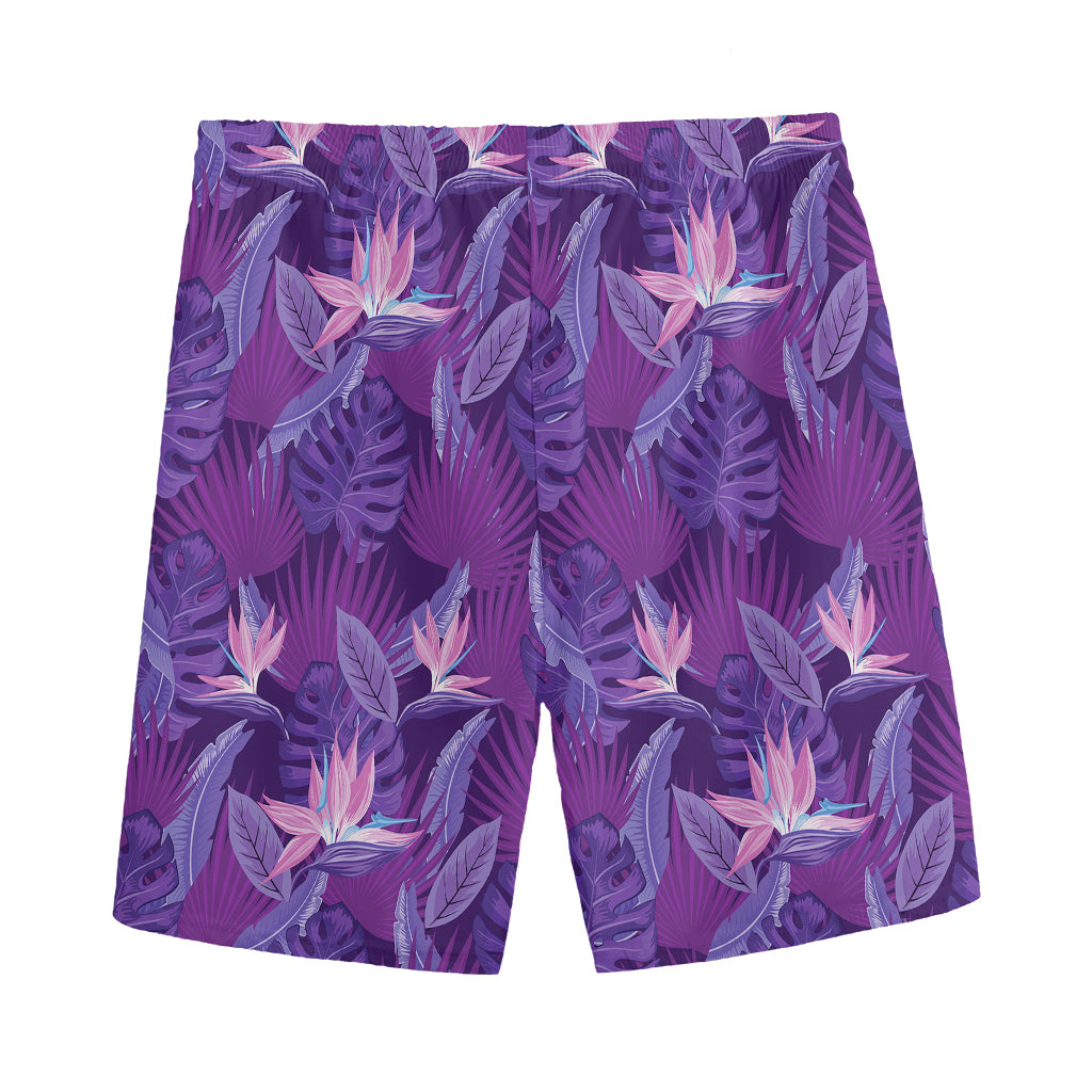 Dark Purple Hawaiian Tropical Print Men's Sports Shorts
