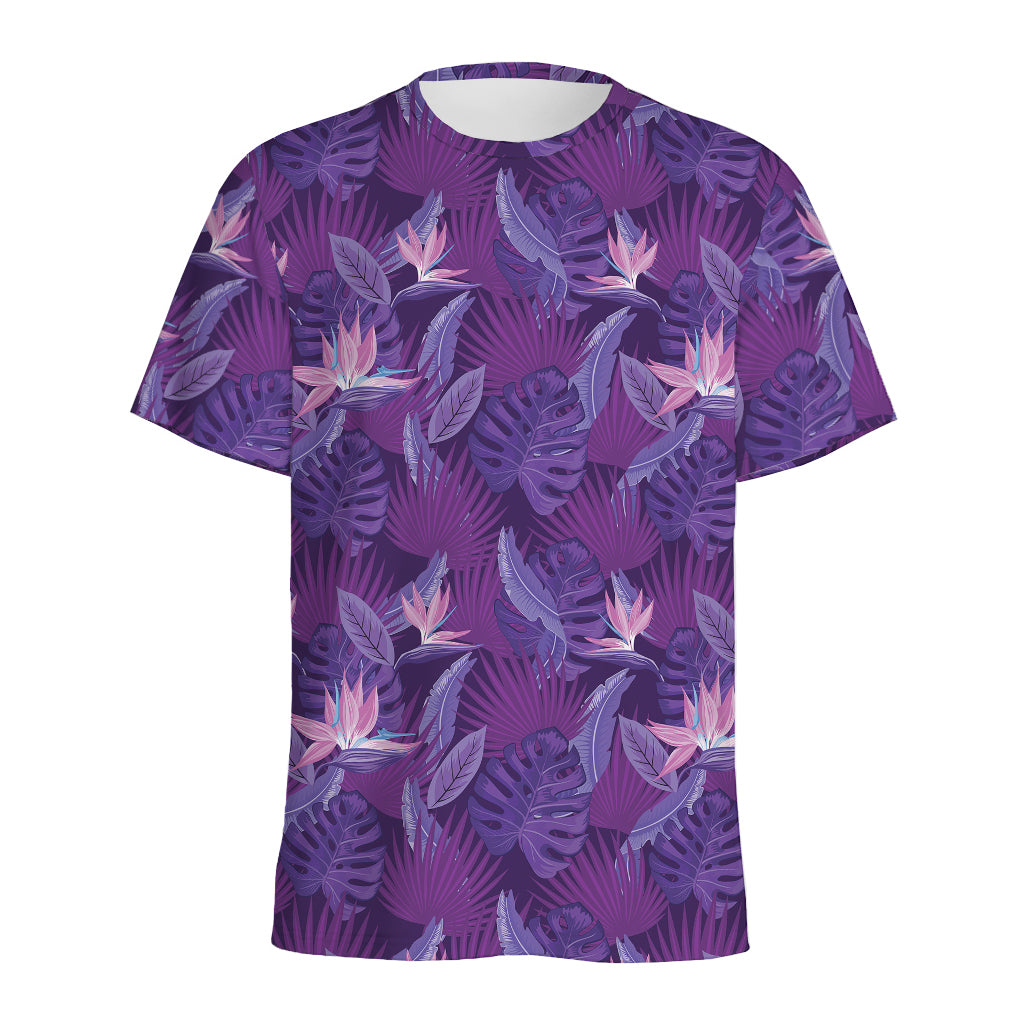 Dark Purple Hawaiian Tropical Print Men's Sports T-Shirt