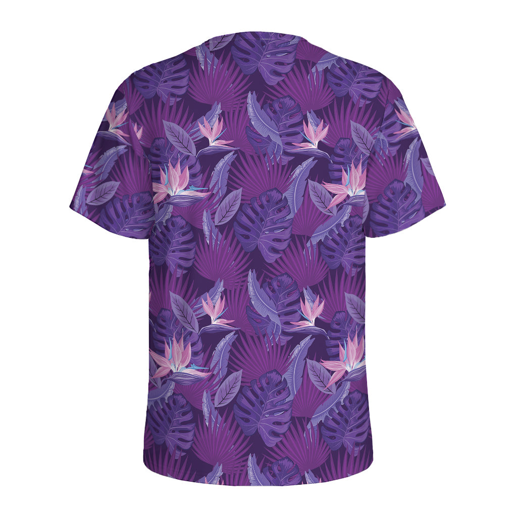 Dark Purple Hawaiian Tropical Print Men's Sports T-Shirt