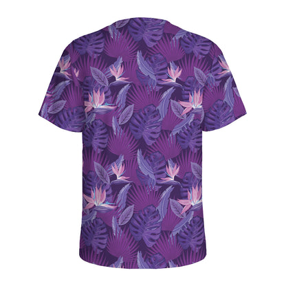 Dark Purple Hawaiian Tropical Print Men's Sports T-Shirt