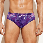 Dark Purple Hawaiian Tropical Print Men's Swim Briefs