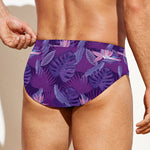 Dark Purple Hawaiian Tropical Print Men's Swim Briefs