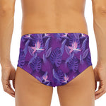 Dark Purple Hawaiian Tropical Print Men's Triangle Swim Briefs