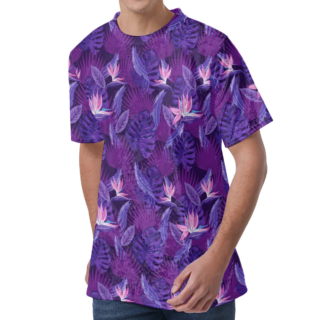 Dark Purple Hawaiian Tropical Print Men's Velvet T-Shirt