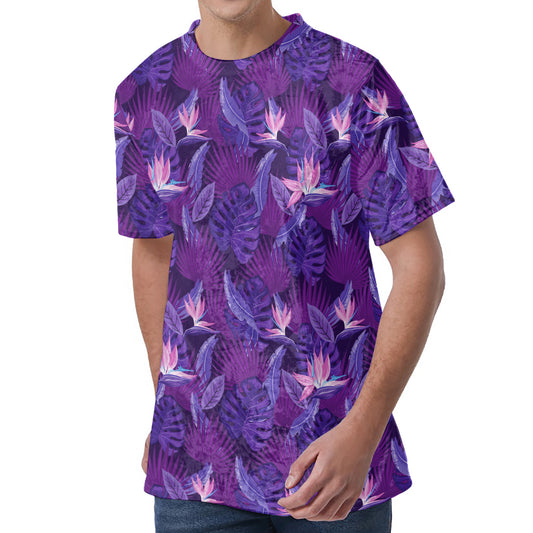 Dark Purple Hawaiian Tropical Print Men's Velvet T-Shirt