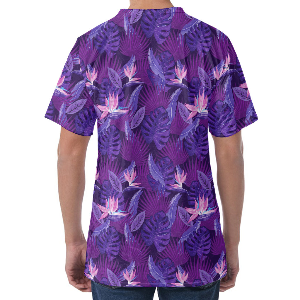 Dark Purple Hawaiian Tropical Print Men's Velvet T-Shirt