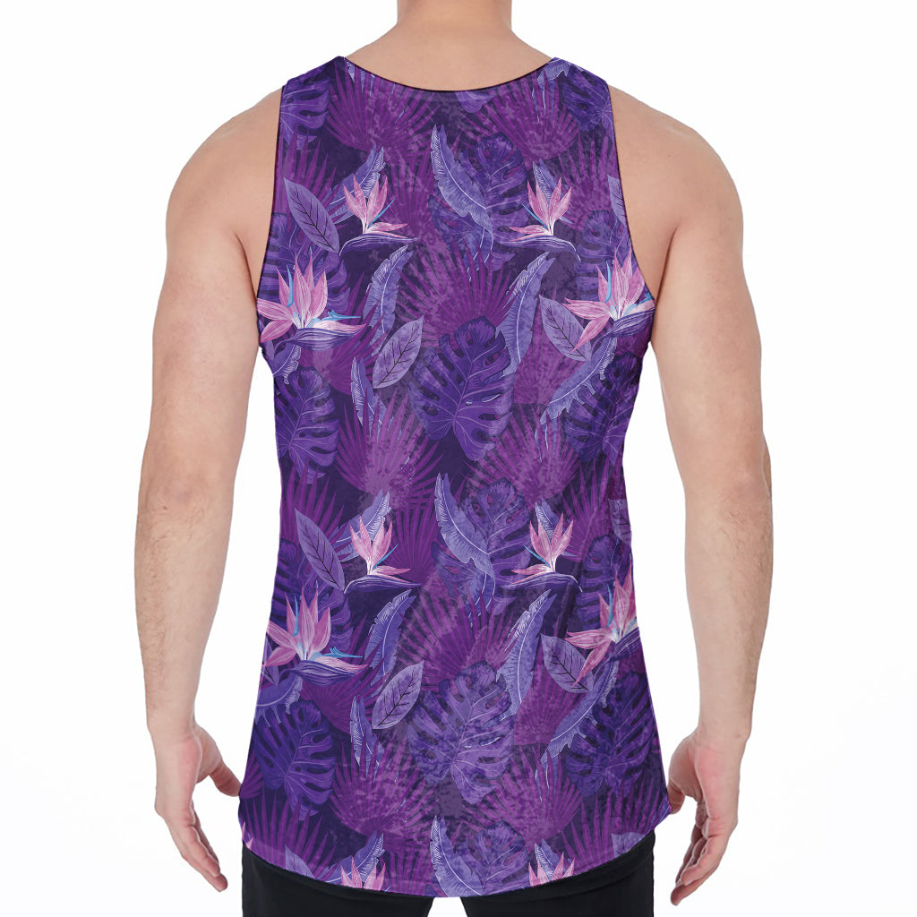 Dark Purple Hawaiian Tropical Print Men's Velvet Tank Top