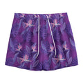 Dark Purple Hawaiian Tropical Print Mesh Shorts