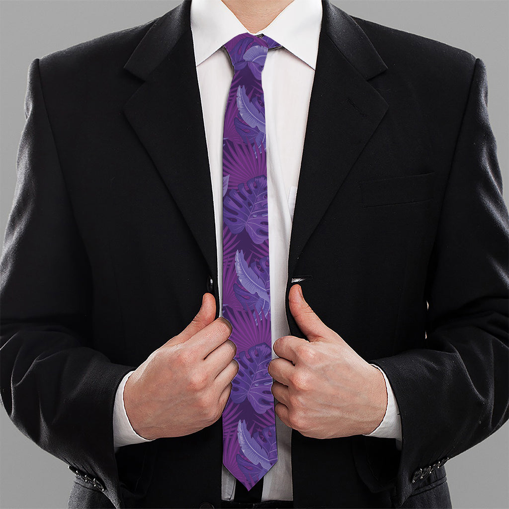 Dark Purple Hawaiian Tropical Print Necktie