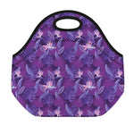 Dark Purple Hawaiian Tropical Print Neoprene Lunch Bag