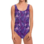 Dark Purple Hawaiian Tropical Print One Piece Swimsuit