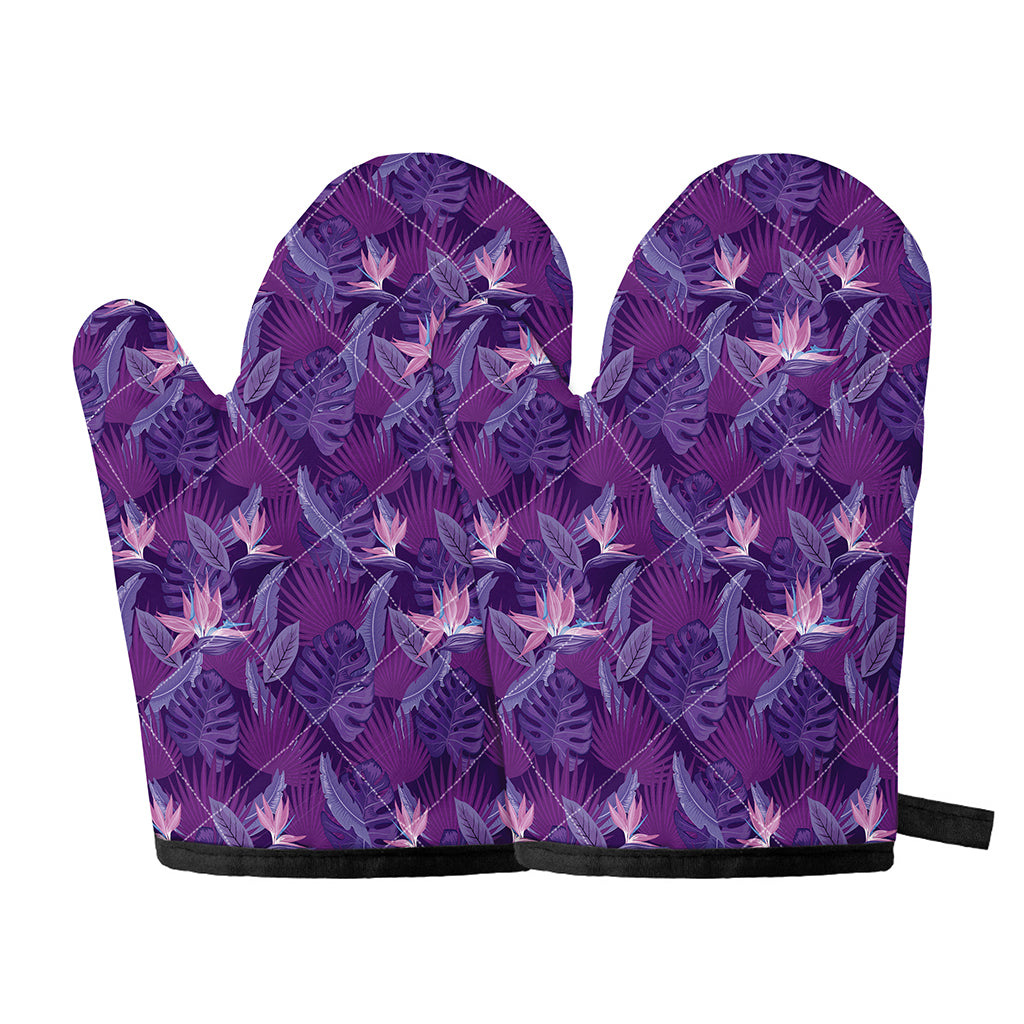 Dark Purple Hawaiian Tropical Print Oven Mitts
