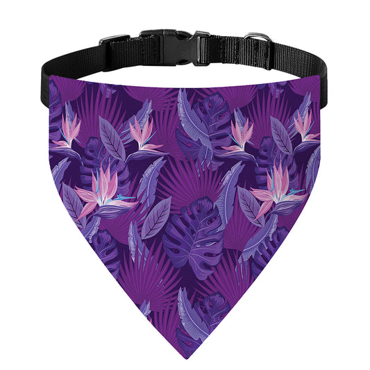 Dark Purple Hawaiian Tropical Print Over The Collar Dog Bandana