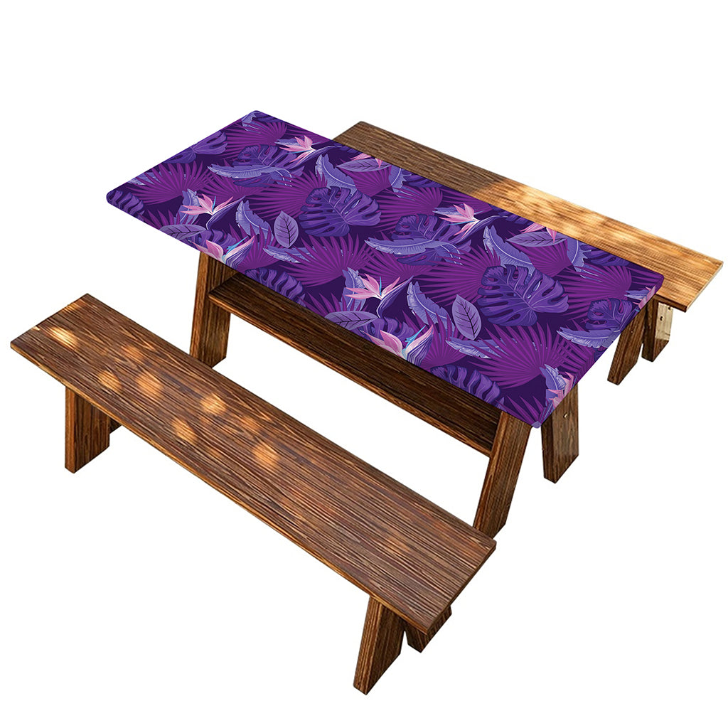 Dark Purple Hawaiian Tropical Print Picnic Table Cover