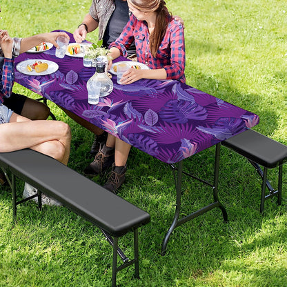 Dark Purple Hawaiian Tropical Print Picnic Table Cover